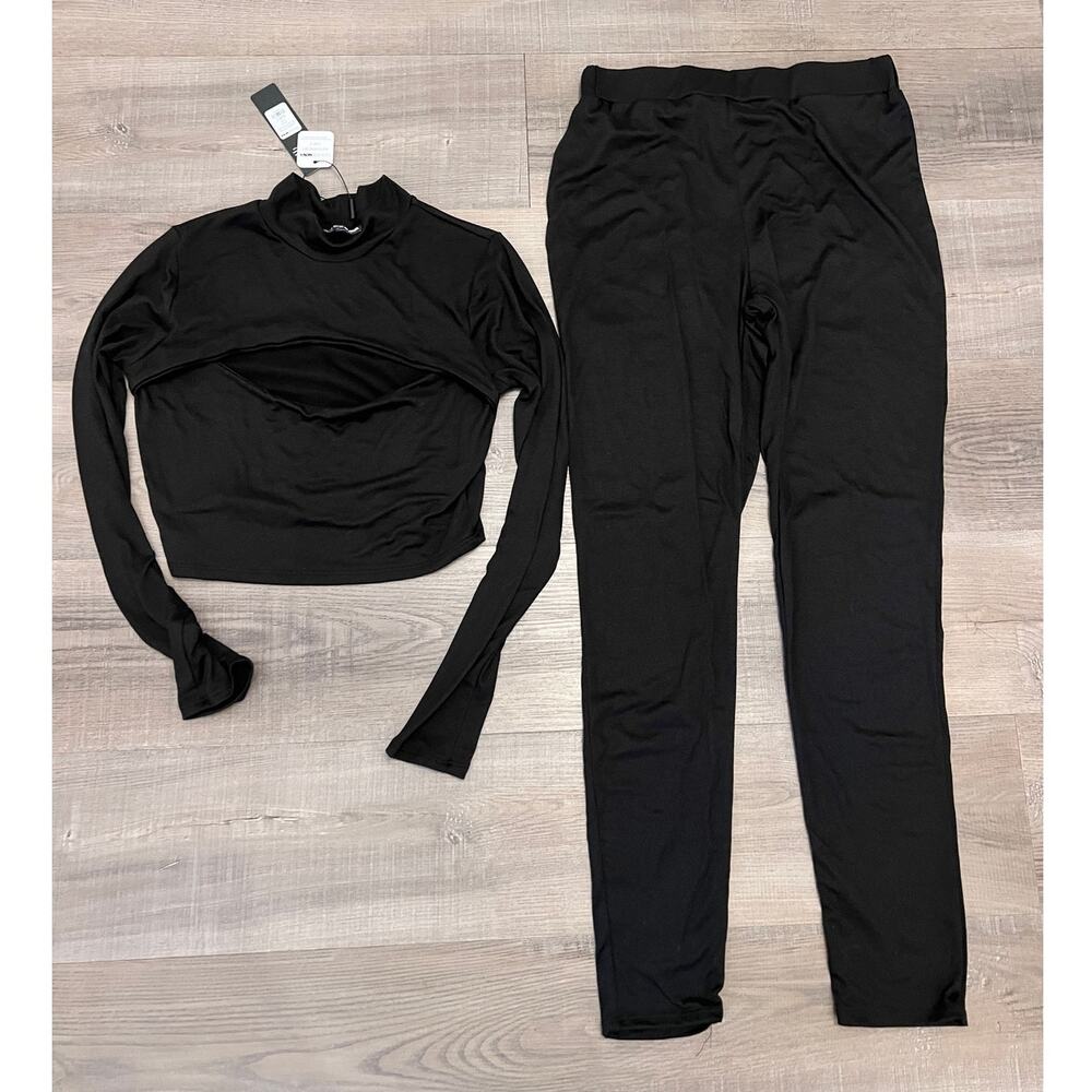 NWT Fashion Nova Baddie on the Go Black Top & Legging Set